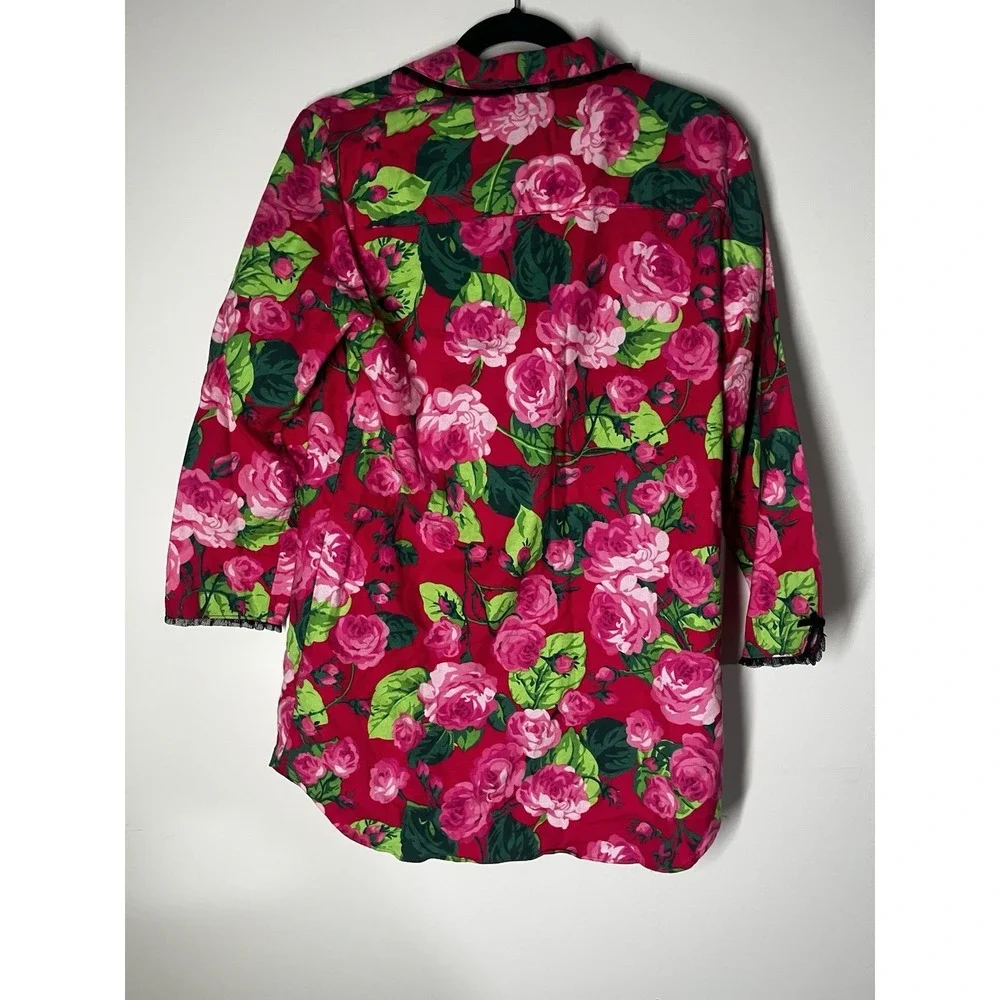 Vintage Betsey Johnson Womens M PJ  Top Rose Flannel Night Shirt Grannycore - Picture 5 of 7